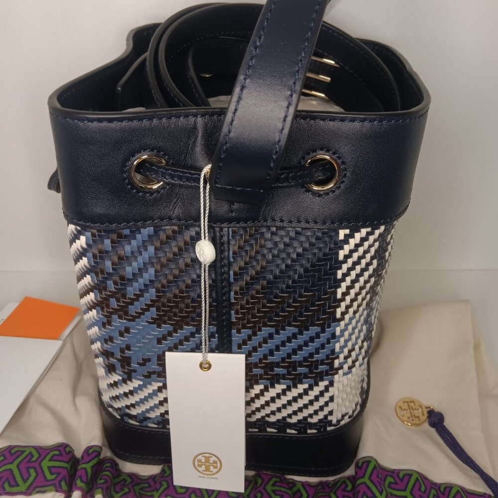 NWT RARE TORY BURCH ROBINSON PLAID BUCKET BAG - Picture 7 of 12
